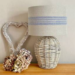 Linen Lampshade Or Ceiling Blue Stripes Natural Grain Sack Style - thumbnail 3