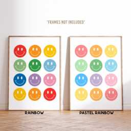 Smiley Faces Print -- Rainbow Playroom Print, Colourful Decor, Kids Cool Club, Poster, Unframed - thumbnail 2