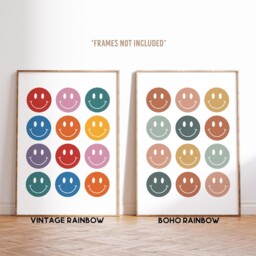 Smiley Faces Print -- Rainbow Playroom Print, Colourful Decor, Kids Cool Club, Poster, Unframed - thumbnail 3