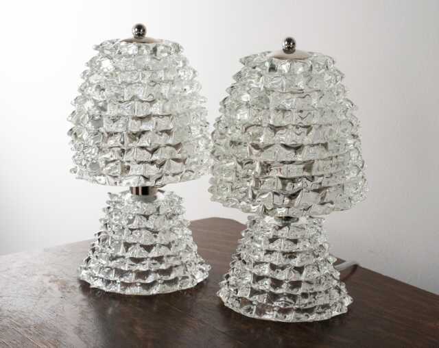 Set Of 2 Rostrato Murano Glass Table Lamps Handmade Barovier Style - image 1