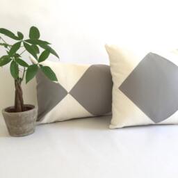 Gray & White Diamond Lumbar Pillow Cover, Phillip Lim Fabric - thumbnail 4