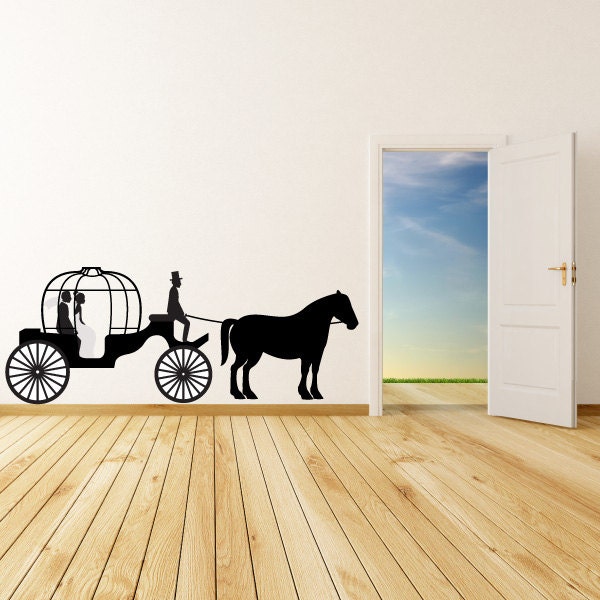 Wedding Couple in A Carriage Wall Decal - Vinyl Car Id015