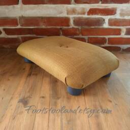 Yellow Mustard Footrest Stool Handmade Upholstered Under Desk Ottoman, L - thumbnail 2