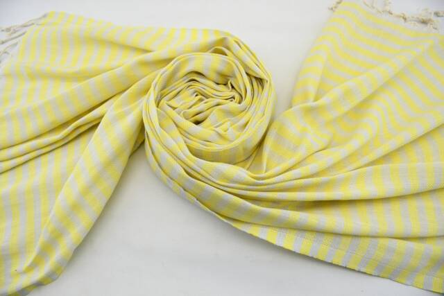 "Bath Peshtemal, Cotton Towel, Yellow Striped Peshtemal, Turkish Towel, 40""x70" - image 1