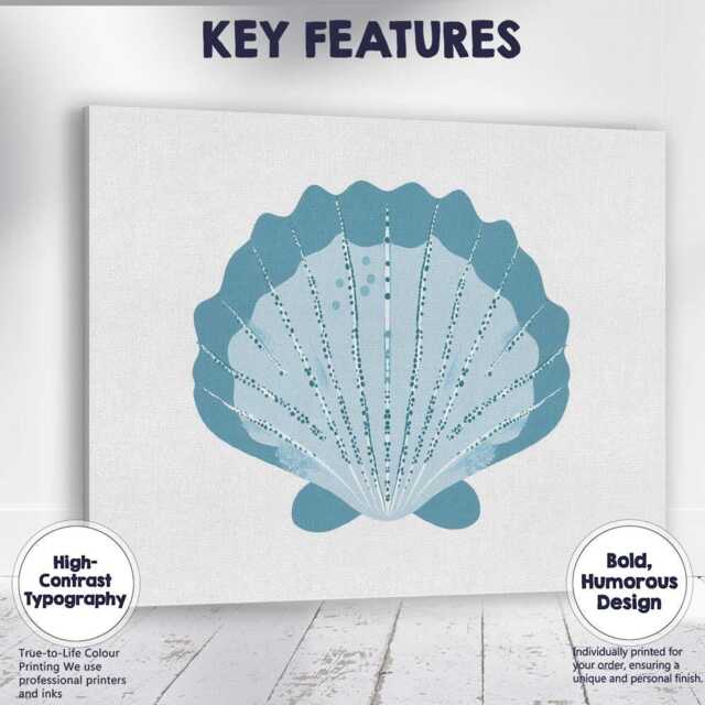 Decorative Blue Scallop Seashell Ocean Inspired Illustration Canvas Wall Art Print Decor Picture Ready To Hang - image 1