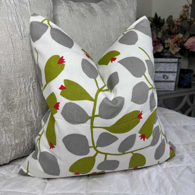 Decorative Cushion Cover Green Grey , Cotton Pillow For Sofa - Bed/Retro Scandi Print Rosehip Scion Fabric - image 1