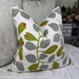Decorative Cushion Cover Green Grey , Cotton Pillow For Sofa - Bed/Retro Scandi Print Rosehip Scion Fabric - thumbnail 1