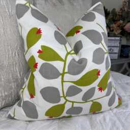 Decorative Cushion Cover Green Grey , Cotton Pillow For Sofa - Bed/Retro Scandi Print Rosehip Scion Fabric - thumbnail 4