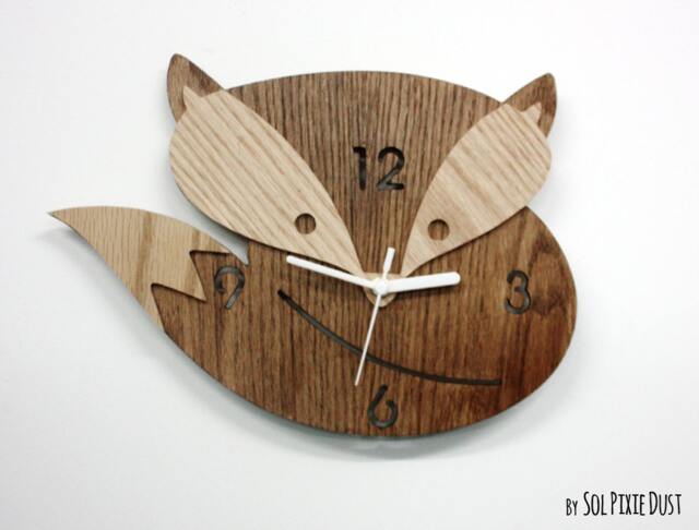 Fox Wooden Wall Clock, Kids Nursery Room, Teens Baby Room - Clock - image 1