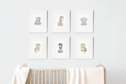 Set Of 6 Prints, Unframed Safari Baby Africa Animals, Giraffe, Elephant, Zebra & Lion, Gender Neutral, Unisex Nursery Art Print - thumbnail 1