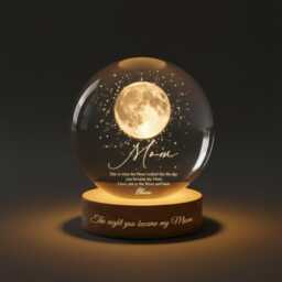 Personalized Moon Crystal Ball Night Light For Mom, Custom Birth Lamp, Engraved Glass Globe Gift, Mother's Day Keepsake - thumbnail 2