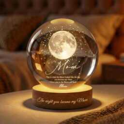 Personalized Moon Crystal Ball Night Light For Mom, Custom Birth Lamp, Engraved Glass Globe Gift, Mother's Day Keepsake - thumbnail 4