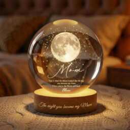 Personalized Moon Crystal Ball Night Light For Mom, Custom Birth Lamp, Engraved Glass Globe Gift, Mother's Day Keepsake - thumbnail 1