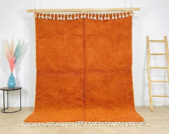 Burnt Orange Moroccan Rug, Minimalist Solid Berber Carpet, Large Handmade Wool Shag Modern Terracotta Decor, Custom Artisanal Area Mat - image 1