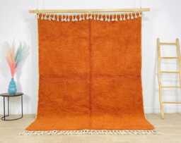 Burnt Orange Moroccan Rug, Minimalist Solid Berber Carpet, Large Handmade Wool Shag Modern Terracotta Decor, Custom Artisanal Area Mat