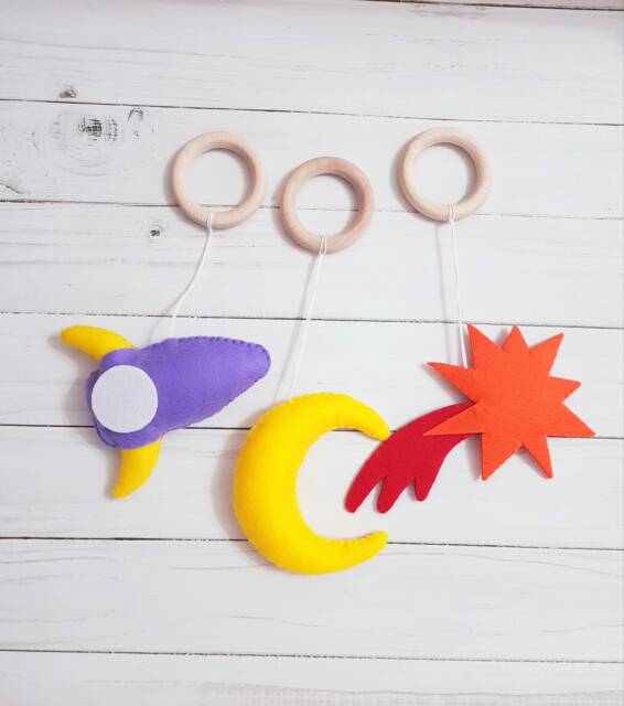 Wooden Play Gym For Baby Felt Rocket Moon Comet Space Galaxy - image 1