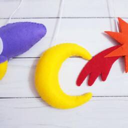 Wooden Play Gym For Baby Felt Rocket Moon Comet Space Galaxy - thumbnail 2