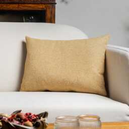 Classic Herringbone Tweed Boudoir Cushion in Summer Yellow. Sunshine Ochre Yellow Traditional Design. 17x12