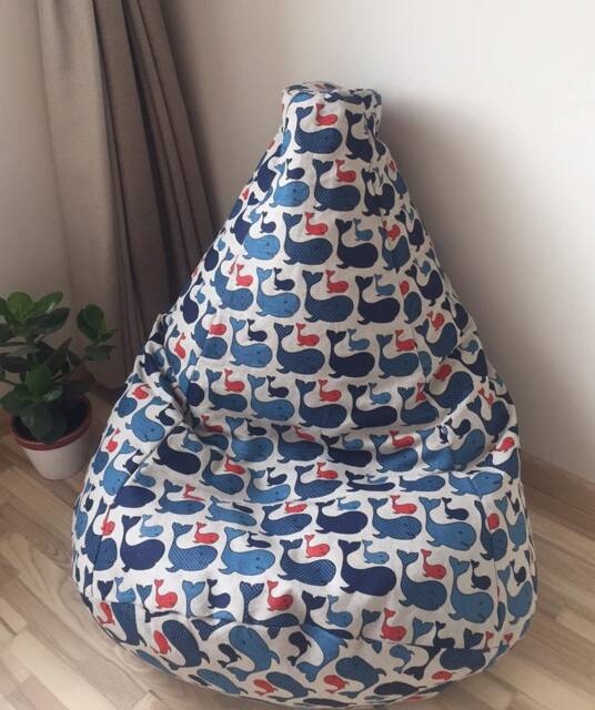 Linen Bean Bag Chair Cover, Blue Whale Print, Coastal Home Decor - image 1