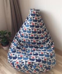 Linen Bean Bag Chair Cover, Blue Whale Print, Coastal Home Decor - thumbnail 1