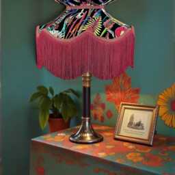 Handmade Botanical Velvet Lampshade Black Lush Fabric With Burgundy Fringe - thumbnail 3