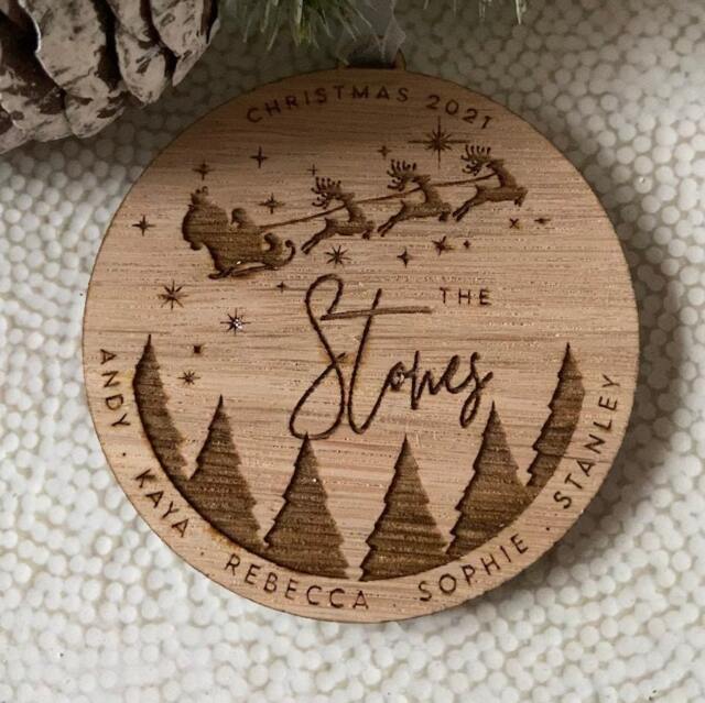 Personalised Christmas Bauble Family Name Ornament 2023 Ornament Engraved Wooden Bauble, Xmas Tree Decoration - image 1