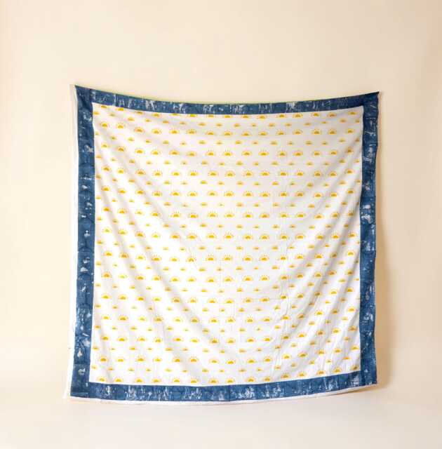 Hand Block Printed Cotton Duvet Cover - Reversible Sunrise & Spiral Jaipur Bedding - image 1