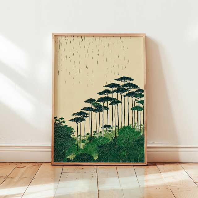 Henri Rousseau Style Jungle Poster - Tropical Botanical Rain Art Print Minimalist Tall Palm Tree Wall Decor - image 1