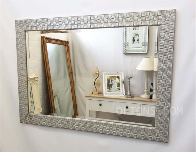 John Lewis Antique White Silver Mosaic Wall Mirror Solid Wood Frame 106x76cm Bevelled Glass Made in UK - image 1