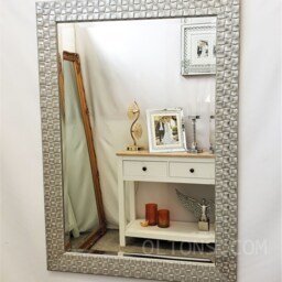 John Lewis Antique White Silver Mosaic Wall Mirror Solid Wood Frame 106x76cm Bevelled Glass Made in UK - thumbnail 3