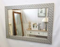 John Lewis Antique White Silver Mosaic Wall Mirror Solid Wood Frame 106x76cm Bevelled Glass Made in UK - thumbnail 1