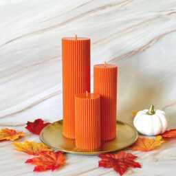 Pumpkin Spice - Tall Scented Ribbed Pillar Candles