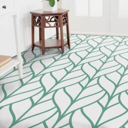Scandinavian Lineart Vinyl Flooring, Green Comfort White Office Decor, Minimalist Aesthetic Room Art Floor - thumbnail 3