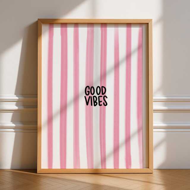 Good Vibes Print, Unframed Art, Bold Kitchen Posters, Trendy Decor, Living, Typography, Retro, House, Stripes, Bedroom, Striped - image 1