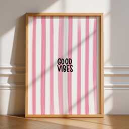 Good Vibes Print, Unframed Art, Bold Kitchen Posters, Trendy Decor, Living, Typography, Retro, House, Stripes, Bedroom, Striped - thumbnail 1