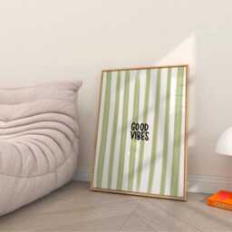 Good Vibes Print, Unframed Art, Bold Kitchen Posters, Trendy Decor, Living, Typography, Retro, House, Stripes, Bedroom, Striped - thumbnail 2