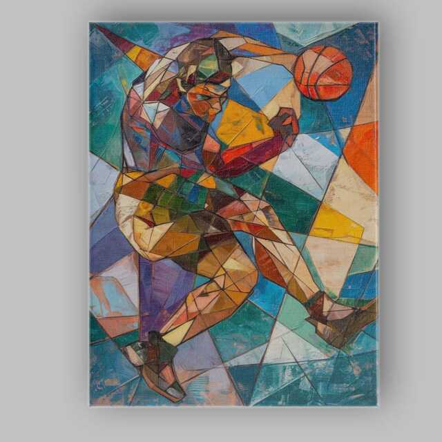 Cubist Basketball Player Dynamic Sports Portrait Canvas Wall Art Print Decor Picture Ready To Hang - image 1