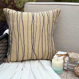 Burlap Cotton Blue Striped Decorative Pillow Sham, 24x24/26x26, Contemporary Style Euro Square Pillowcase - Sea King