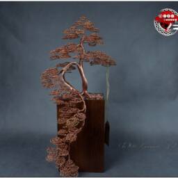 Large Copper Wire Bonsai Tree - 7 Year Wedding Anniversary Engraved Dedication Meditation Decor Handmade Sculpture Chakra Tree - thumbnail 2