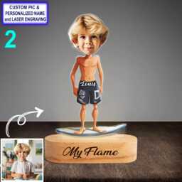 Funny Custom Surfer Night Light - Personalized Led Beach Lamp, Engraved Beech Wood Nightlight, Surfing Gift For Ocean Lovers - thumbnail 2