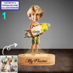 Funny Custom Surfer Night Light - Personalized Led Beach Lamp, Engraved Beech Wood Nightlight, Surfing Gift For Ocean Lovers - thumbnail 1
