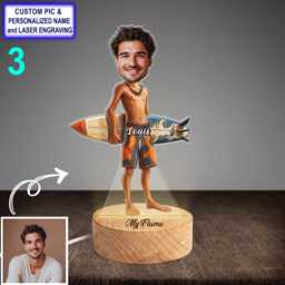 Funny Custom Surfer Night Light - Personalized Led Beach Lamp, Engraved Beech Wood Nightlight, Surfing Gift For Ocean Lovers - thumbnail 3