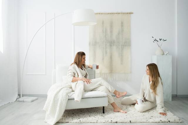 Misty Sound - Handwoven Wool Wall Tapestry Large Neutral Striped Boho Art - image 1