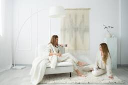 Misty Sound - Handwoven Wool Wall Tapestry Large Neutral Striped Boho Art
