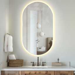Classic Oval Led Mirror, Small Makeup Bedroom Mirror With Light, Stylish Backlight, Frameless - thumbnail 3