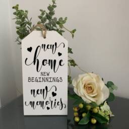 New Home Wooden Tag Sign, Satin Ribbon, Housewarming Gift - thumbnail 2