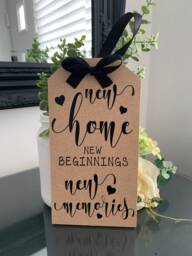 New Home Wooden Tag Sign, Satin Ribbon, Housewarming Gift - thumbnail 1