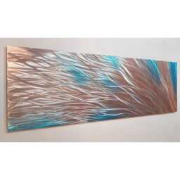 Modern Abstract Metal Wall Art, Copper, Silver & Teal, Indoor/Outdoor Decor