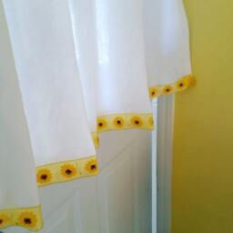 Kitchen Curtains, White Linen Cafe Curtain, Irish Handkerchief , Cafe Curtains, Lace Curtain, Sunflower Curtains