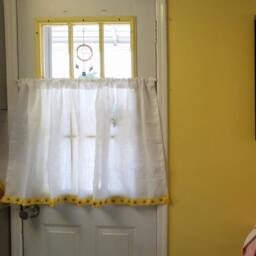 Kitchen Curtains, White Linen Cafe Curtain, Irish Handkerchief , Cafe Curtains, Lace Curtain, Sunflower Curtains - thumbnail 3